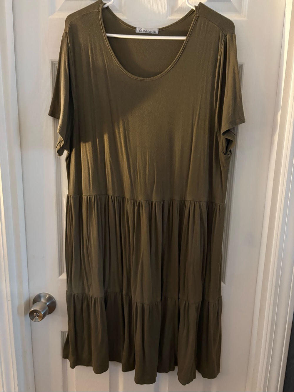 Olive Green Tiered Short Sleeve Dress